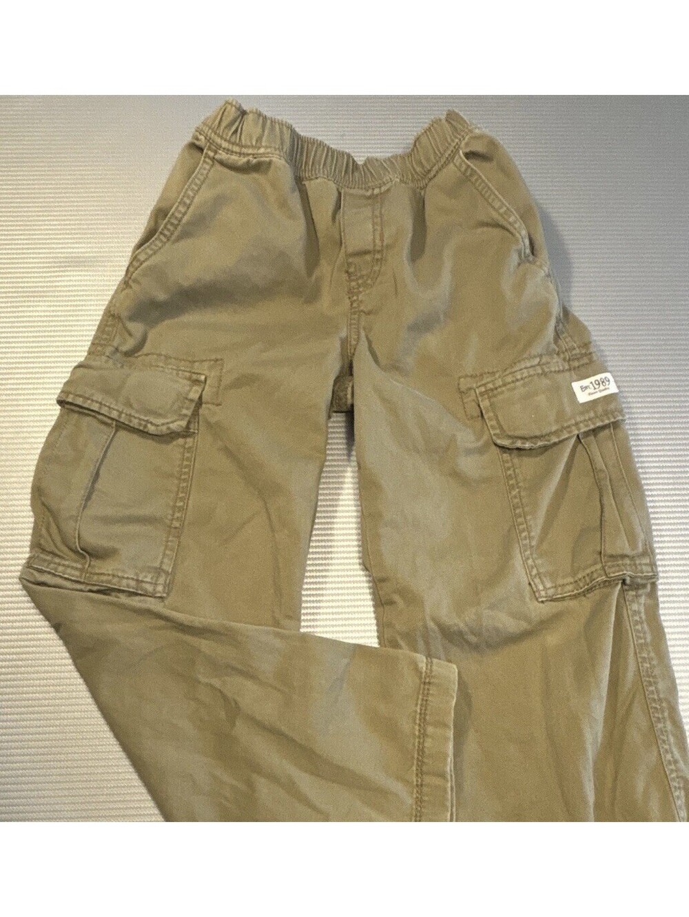 Children’s Place Boys 7 Wide Cargo Pants, Elastic Adjustable Waist Green/khaki